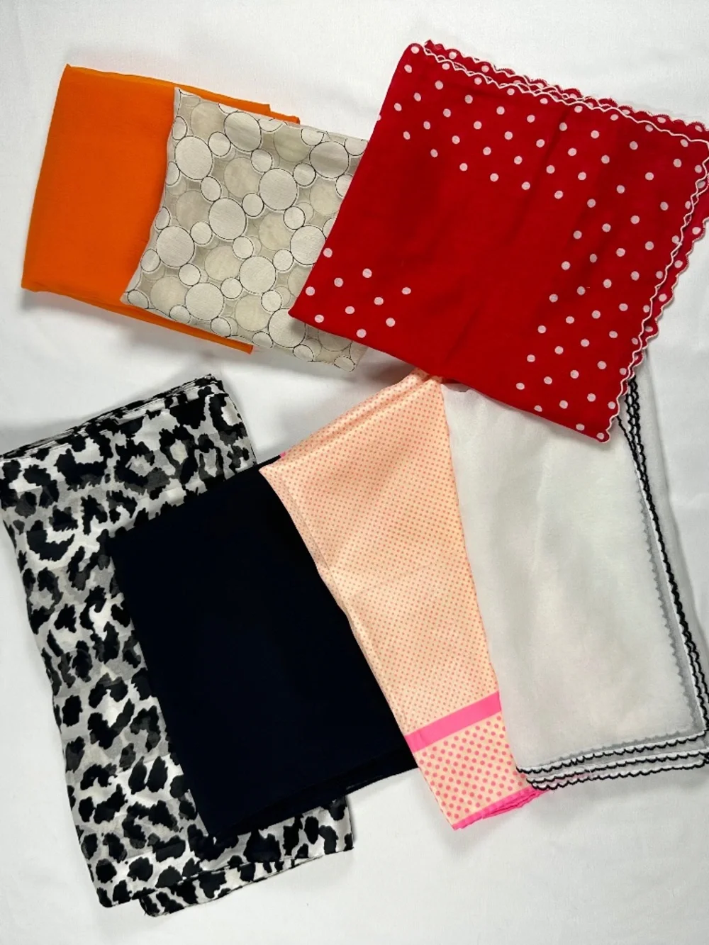 Unbranded Vintage Mid Century and Retro Fashion Scarves Lot of 7, Various Colors